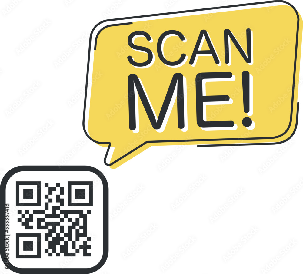 Poster qr code scan me in speech bubble, scan me concept, icon.