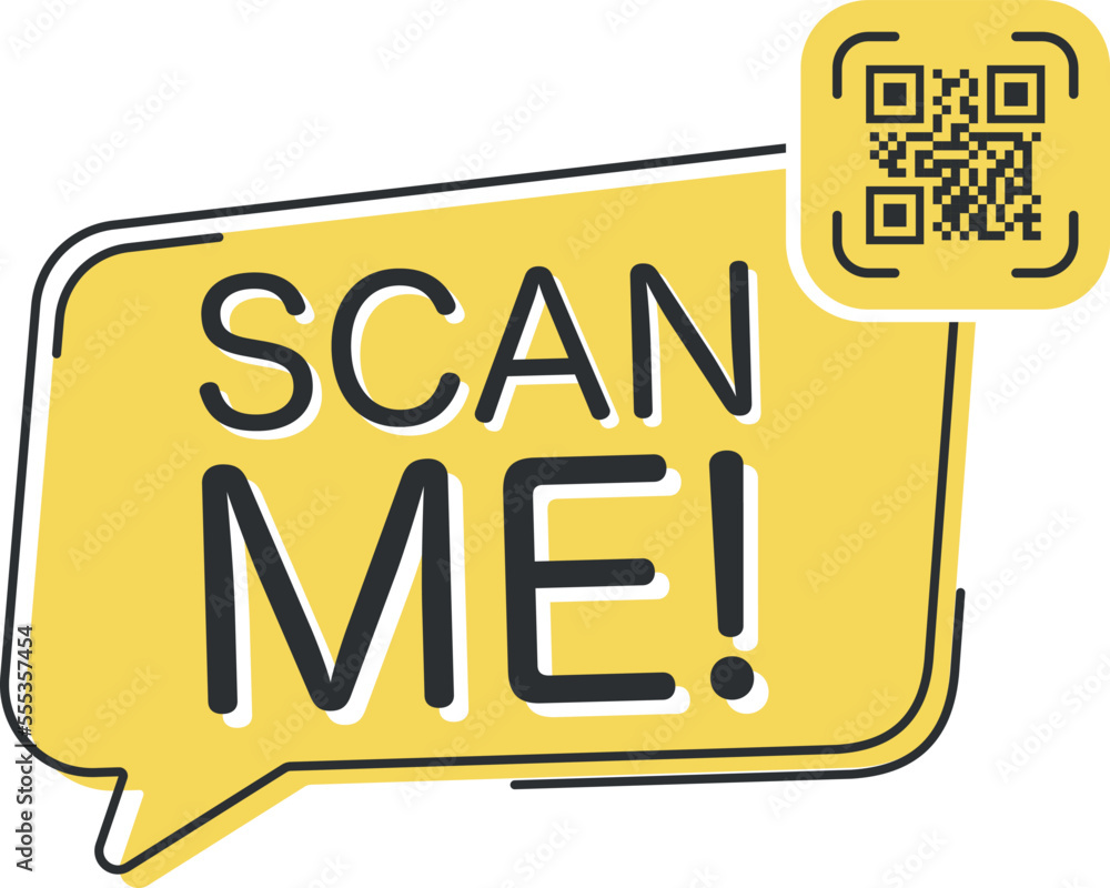 Poster qr code scan me in speech bubble, scan me concept, icon.