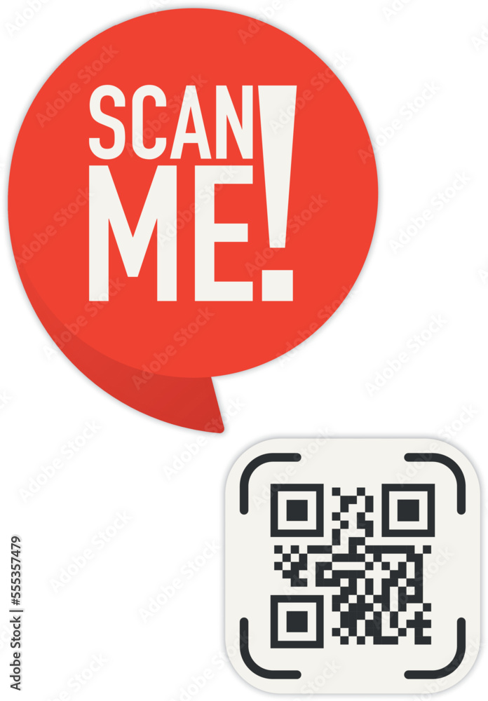 Poster qr code scan me in speech bubble, scan me concept, icon.