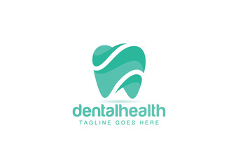 Dental clinic tooth logo design vector illustration. Dental icon. Usable for business and health care logos, isolated on dark background