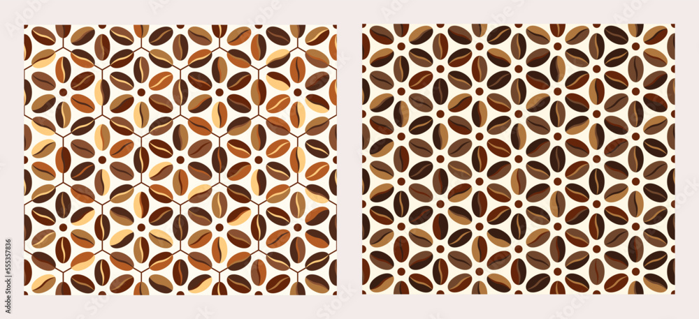 Leinwandbilder set of seamless geometric patterns from coffee beans in hexagonal grid. retro simple style. organic 