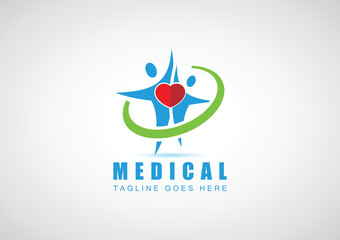 Fototapeta premium Logo design with heart shape and abstract happy man silhouette.
