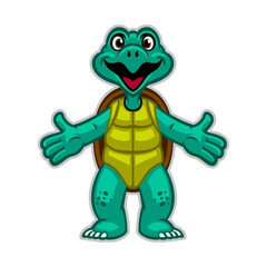 Cute Cartoon of Green Turtle Mascot Logo