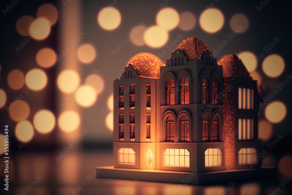Poster architecture against a bokeh background. generative ai