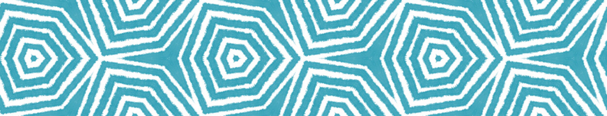 Exotic seamless border. Turquoise symmetrical