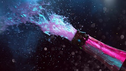Super slow motion of Champagne explosion with glittering particles. Filmed on high speed cinema camera, 1000fps.
