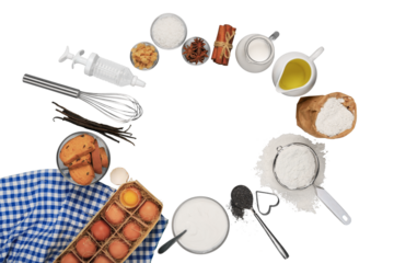 Baking or cooking ingredients on pastel desk