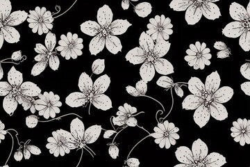 Floral background. Abstract floral Seamless flowers pattern in a black background.