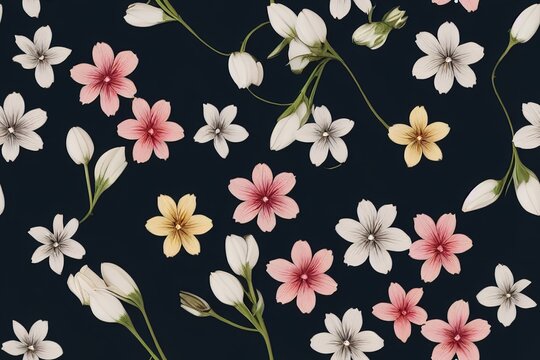 Floral background. Abstract floral Seamless flowers pattern in a black background. © Concept Killer