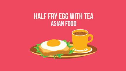 half fry egg with tea Latinamerican food vector