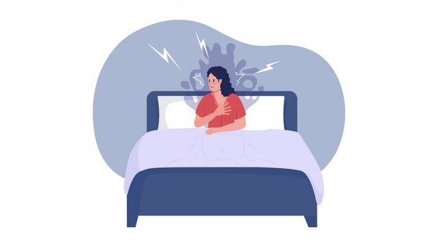 Animated isolated insomnia problem. Looped flat 2D character HD video footage. Night panic anxiety colorful animation on white background with alpha channel transparency for website, social media