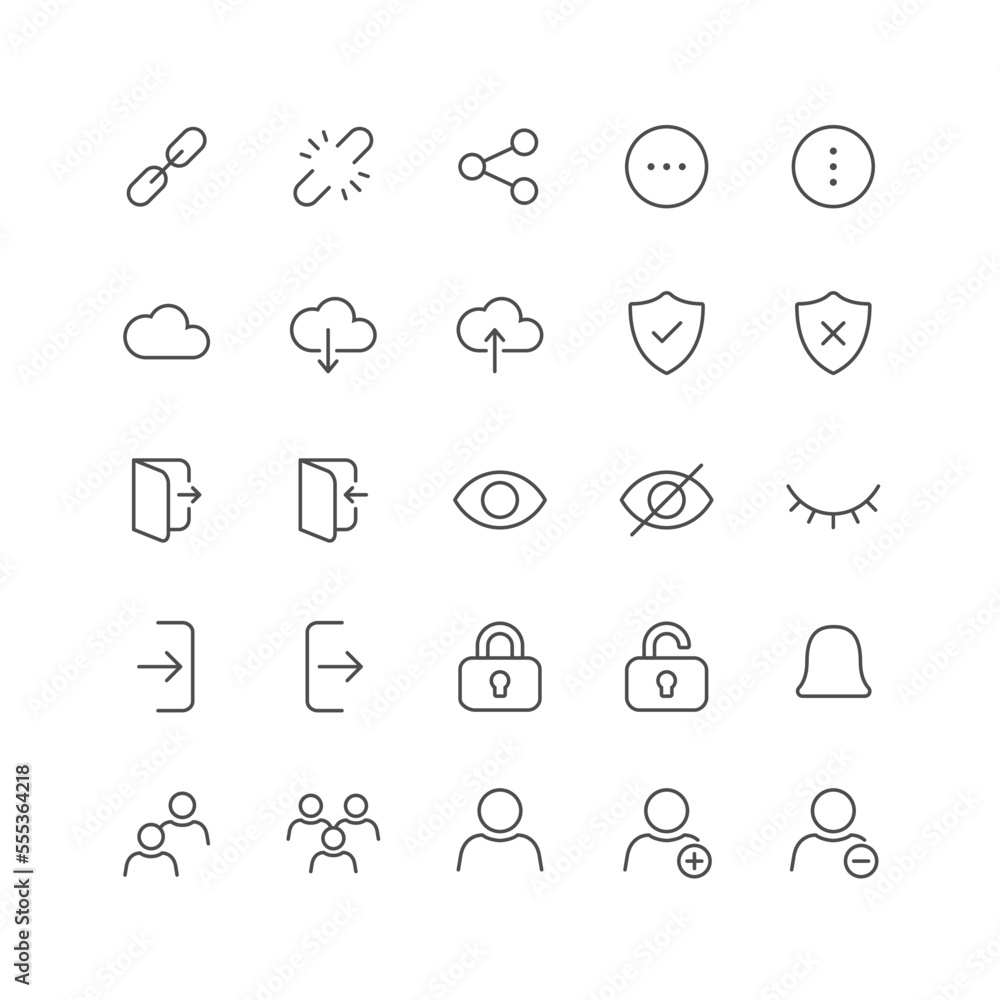 Poster outline icon collection for ui. vector thin line illustration set. internet security, people group a