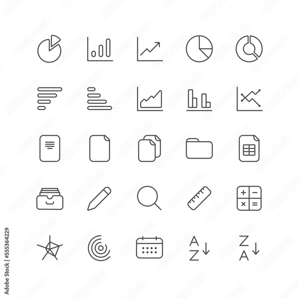Aufkleber outline icon collection for ui. vector thin line illustration set. finance chart, analitics and docu