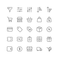 Outline icon collection for ui. Vector thin line illustration set. Online shopping, ecommerce, marketing, gift and discount symbol isolated on white background. Design element
