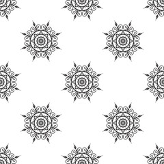 Draw mandala Black and white Seamless Pattern. can be used for wallpaper, pattern fills, coloring books and pages for kids and adults. Black and white.