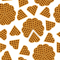 Valentines day sweet lunch. Seamless pattern. Hearts shape pastry. Sweet cookies. Love day. Tasty homemade waffles. Dessert. Print, fabric, textile, wrapping paper.