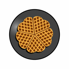 Valentines day sweet lunch. Hearts shape pastry. Sweet cookies. Love day. Tasty homemade waffles. Dessert in a black modern minimalistic plate. 