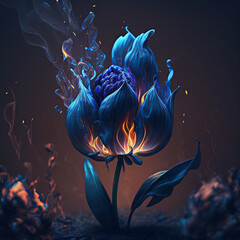 Obraz na płótnie Canvas fiery blue tulip, generative ai composite