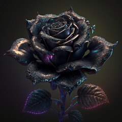 purple and black rose with neon glow, generative ai composite