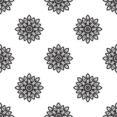 Fototapeta na wymiar Mandala designs Black and white Seamless Pattern. can be used for wallpaper, pattern fills, coloring books, and pages for kids and adults.