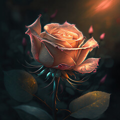 soft pink rose with warm glow, generative ai composite