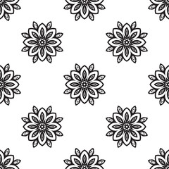 Mandala wallpaper Black and white Seamless Pattern. Hand-drawn background. Islam, Arabic, Indian, and ottoman motifs. Perfect for printing on fabric or paper.