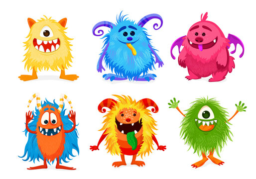 Vector set with isolated cute cartoon monsters.