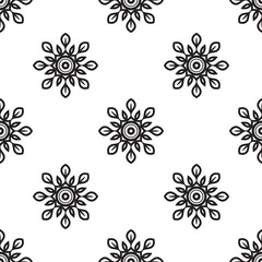 Mandala images Black and white Seamless Pattern. Hand-drawn background. Islam, Arabic, Indian, and ottoman motifs. Perfect for printing on fabric or paper.