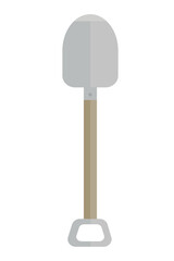 metal digging shovel with a wooden handle on a white background