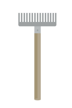 metal a rake for farming with a wooden handle on a white background