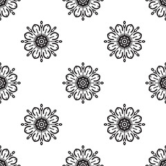 Flower Mandala art Black and white Seamless Pattern. Hand-drawn background. Islam, Arabic, Indian, and ottoman motifs. Perfect for printing on fabric or paper.