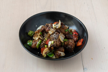 Costilla de Cerdo salteado. Comida oriental