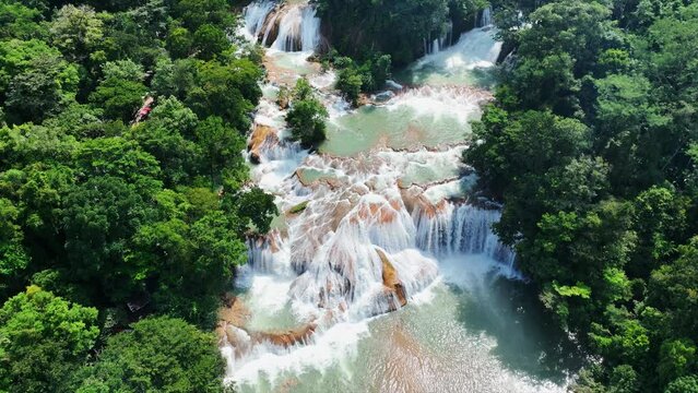 Aerial view of the waterfalls Agua Azul, Chiapas (Mexico).