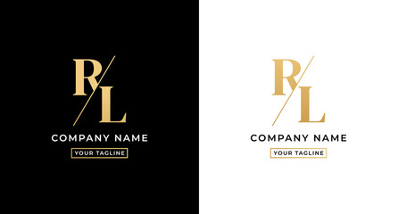 RL logo letter or RL letter logo vector on white and black background. RL letter logo with go concept. Elegant gold colored RL letter logo. Suitable for company logos with the initials R And L.