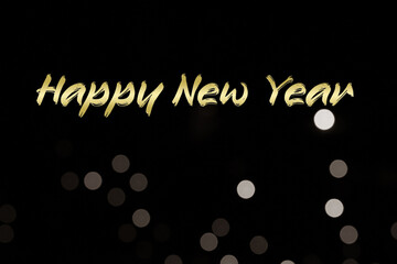 Golden Happy New Year with black dotted bokeh background