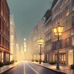 Generative AI,empty road amidst buildings in city at night