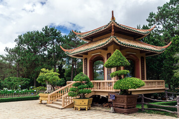 Religious pagoda architecture building in Dalat in Vietnam