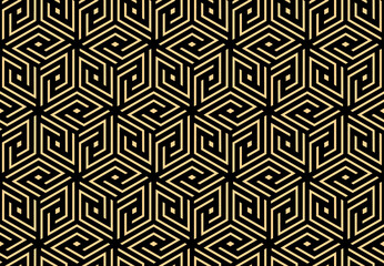 Abstract geometric pattern. A seamless vector background. Gold and black ornament. Graphic modern pattern. Simple lattice graphic design