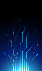 Circuit board background. Dark blue abstract technology template, design element for web banner, poster. Computer technology. Science futuristic vector design, cyber innovation concept