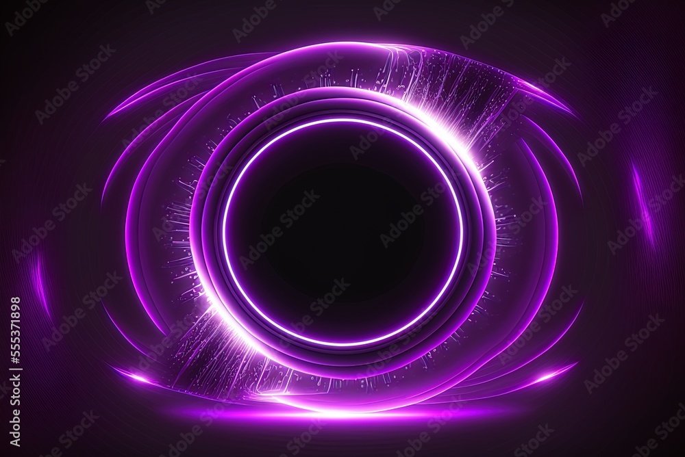 Poster abstract retro background in the form of a pulsating purple neon ring, complete with a glimmering po
