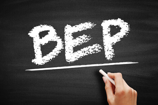 BEP - Break Even Point is the point at which total cost and total revenue are equal, acronym text on blackboard