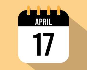 17 April calendar icon. Vector black for the month of April with shadow effect