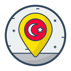 GPS Bubble Inside national flag concept, Map Pointer or Direction vector color icon design, Republic of Turkiye symbol, Turkey culture sign, Turkish traditions Elements stock illustration 