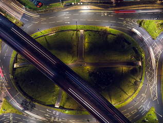 Night over Penn Inn Flyover and Roundabout from a drone Newton Abbot, Devon, England