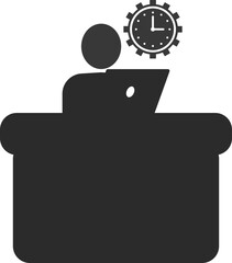 Office employee on workplace online icon, workplace icon black vector