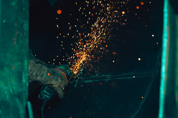 Welder building technical, industrial steel welder in technical workshop, craftsman, industrial...