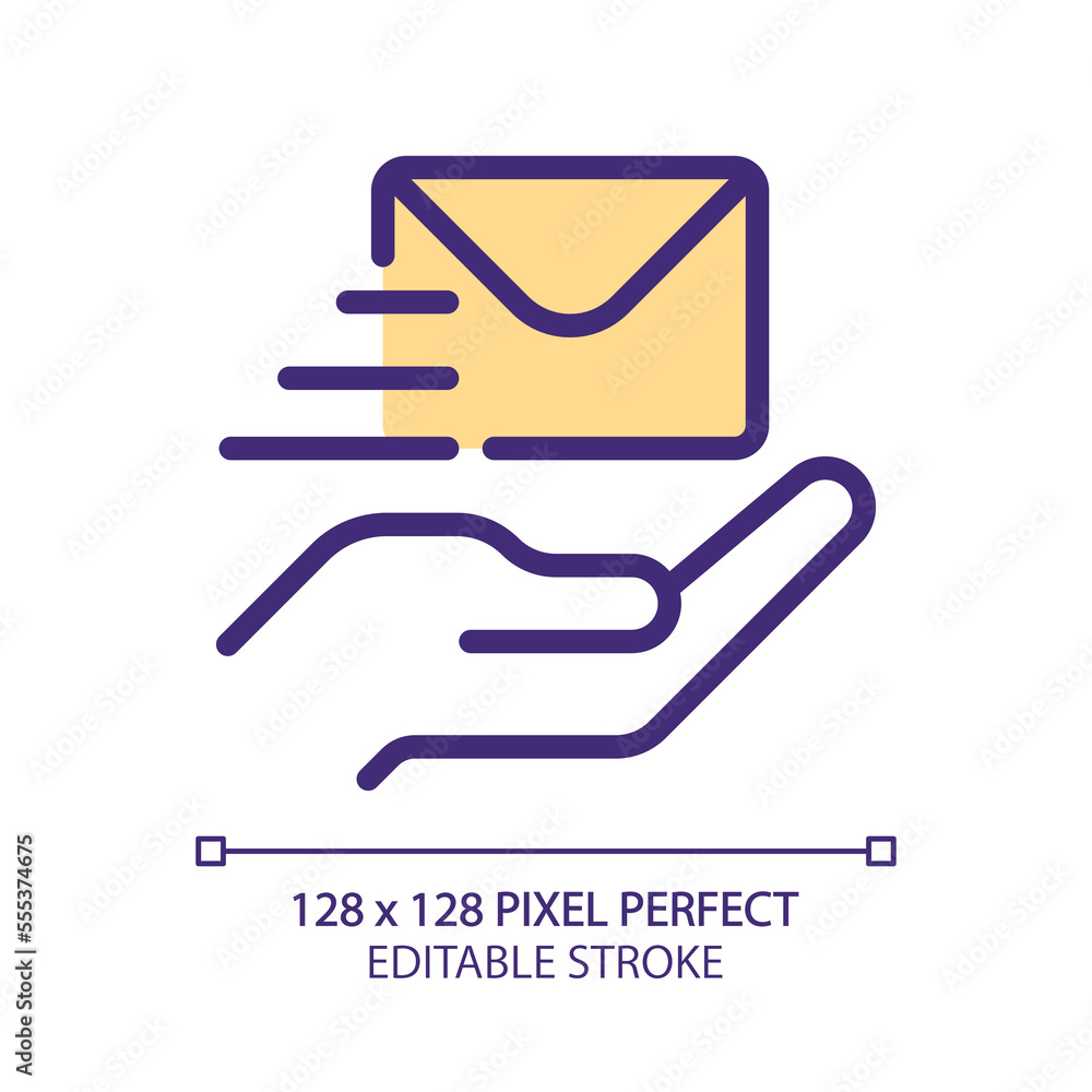 Poster send letter pixel perfect rgb color icon. delivery service. written communication. receiver address.