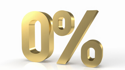 gold  zero percent on white background  3d rendering.