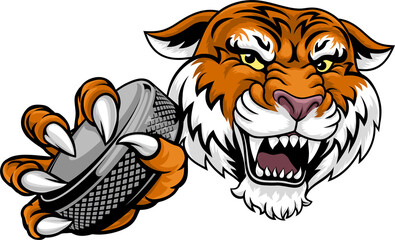 Tiger Ice Hockey Team Sports Cartoon Mascot