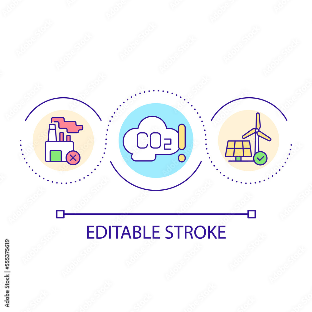 Aufkleber reduce carbon emissions loop concept icon. renewable energy source abstract idea thin line illustrat